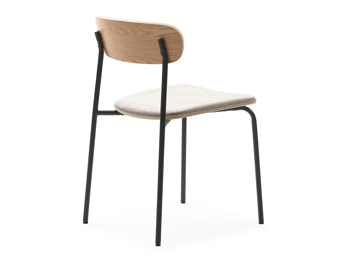 Table ronde blanche + 4 chaises bois taupe et métal noir - CANTIQUE