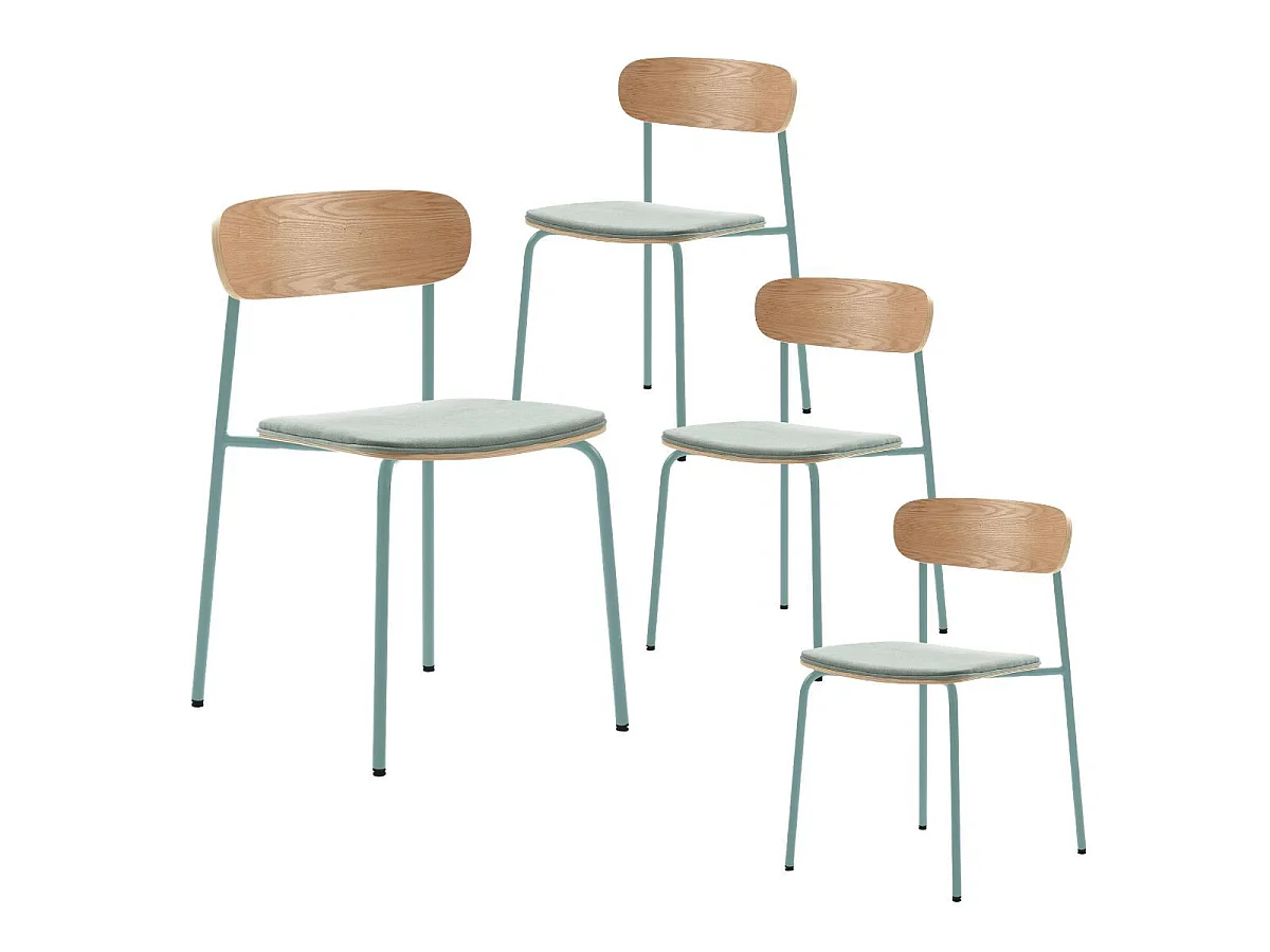 Table ronde blanche + 4 chaises bois et métal aigue-marine - CANTIQUE