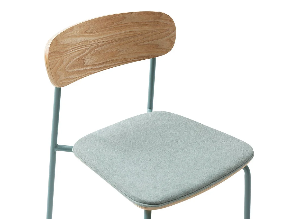 Table ronde blanche + 4 chaises bois et métal aigue-marine - CANTIQUE