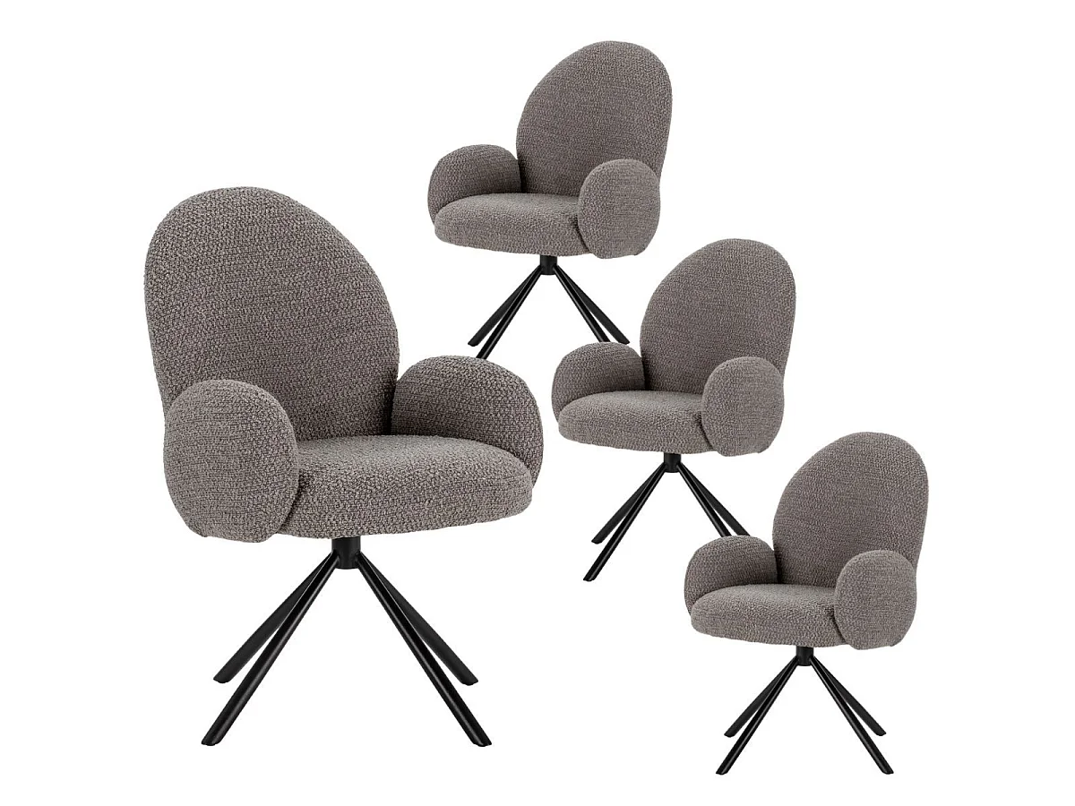 Table ext. en pierre blanche + 4 chaises pivotantes grises - ARIETTE