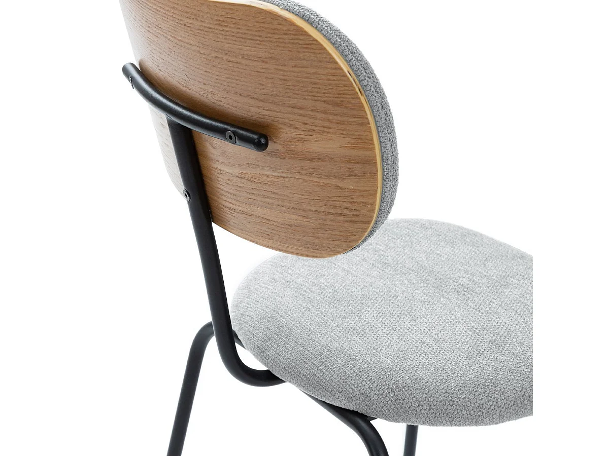 Table ronde design + 4 chaises tissu gris et métal noir - AMAEL