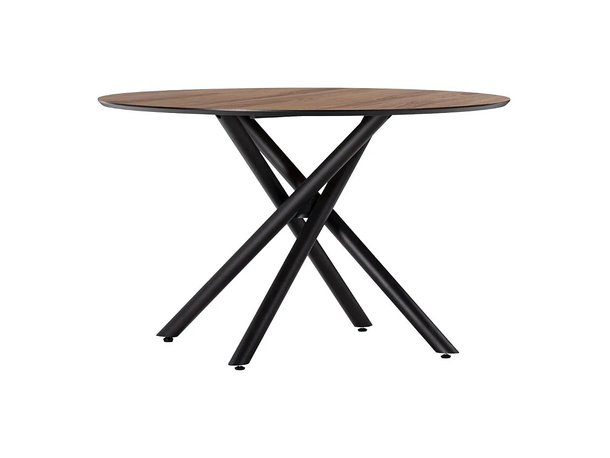 Table ronde design + 4 chaises PU gris bleuté et métal noir - AMAEL