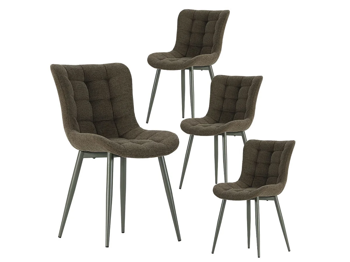 Table ronde design + 4 chaises tissu vert pieds métal noir - AMAEL