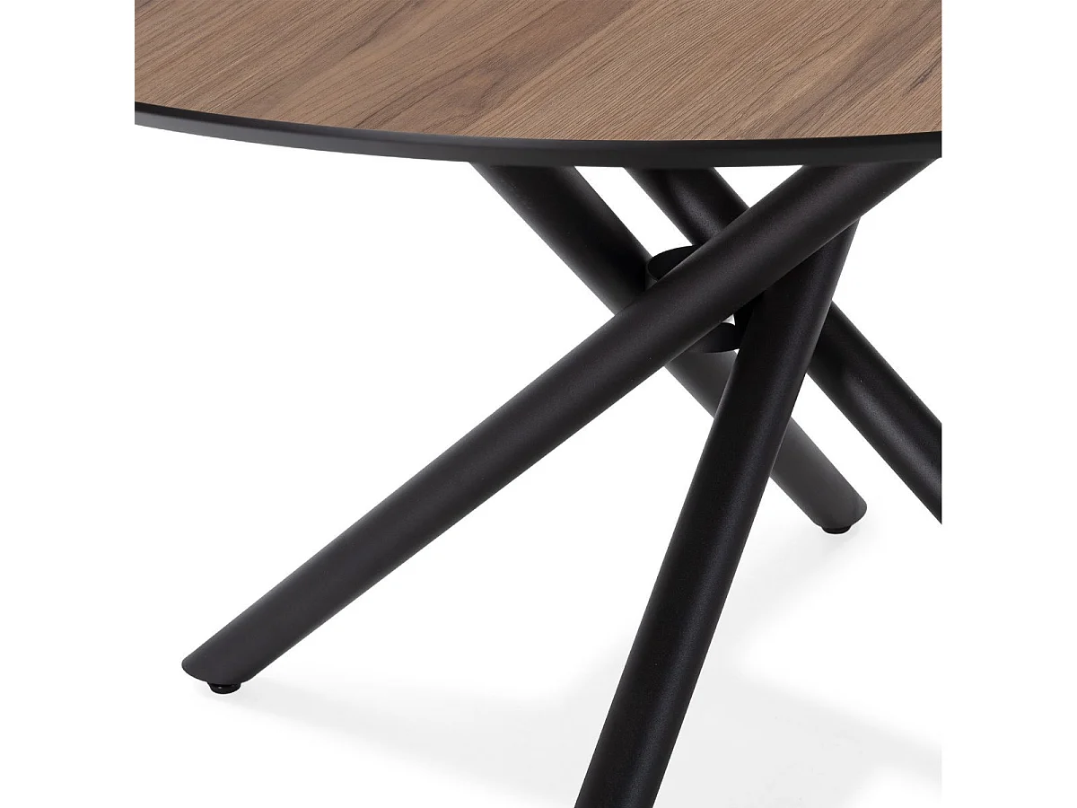 Table ronde design + 4 chaises PU beige et métal noir - AMAEL