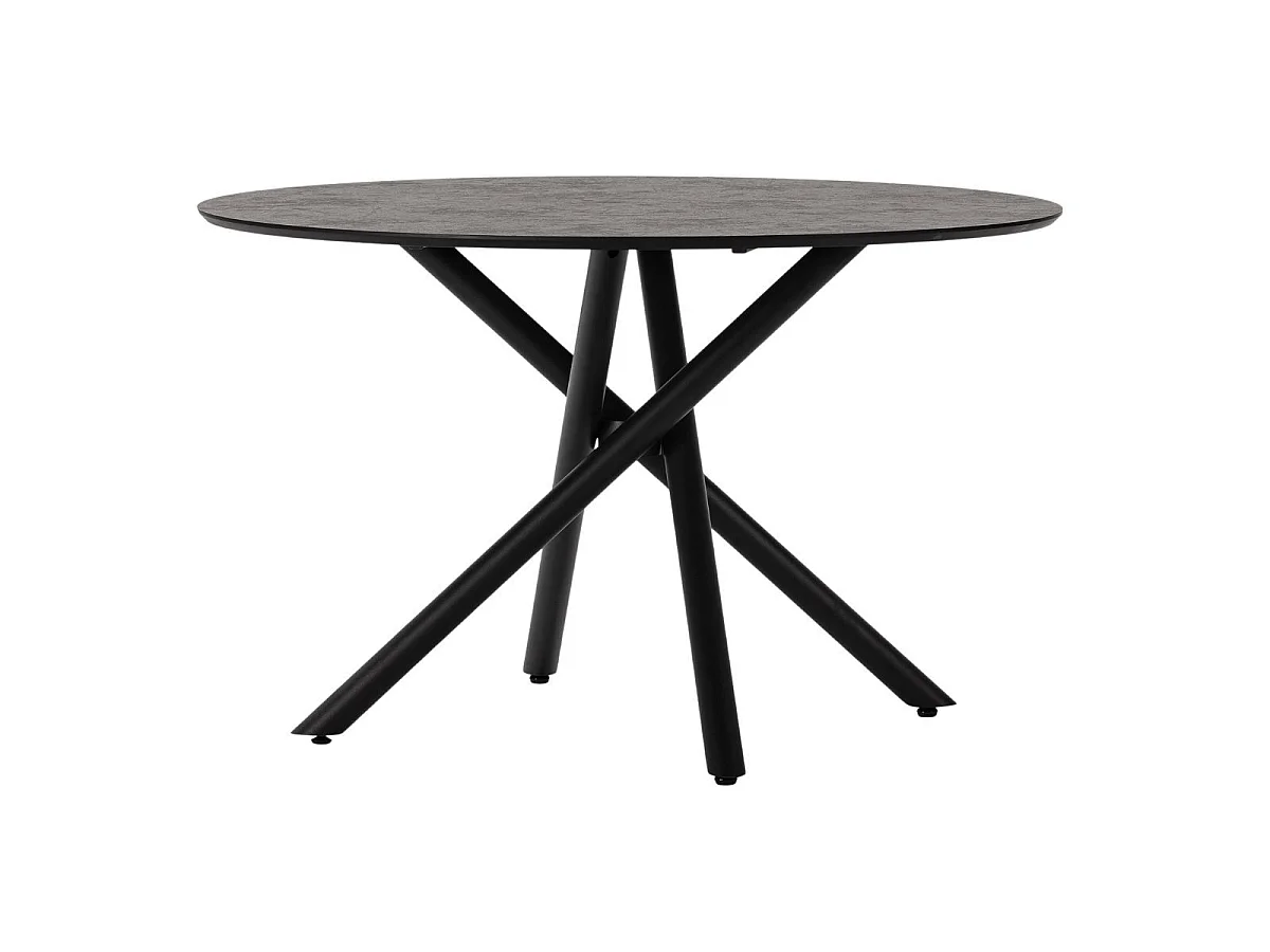 Table ronde design + 4 chaises tissu beige et métal noir - AMAEL