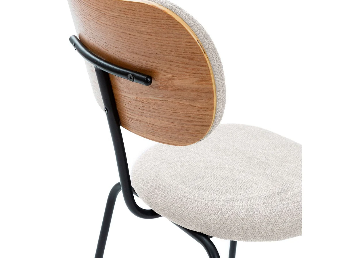 Table ronde design + 4 chaises tissu beige et métal noir - AMAEL