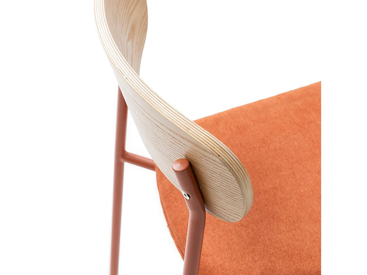 Table ronde blanche + 4 chaises bois et métal brique - CANTIQUE