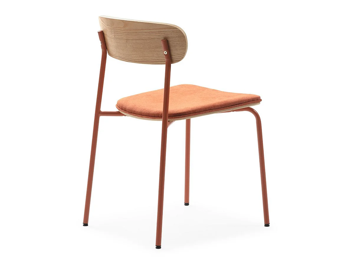 Table ronde blanche + 4 chaises bois et métal brique - CANTIQUE