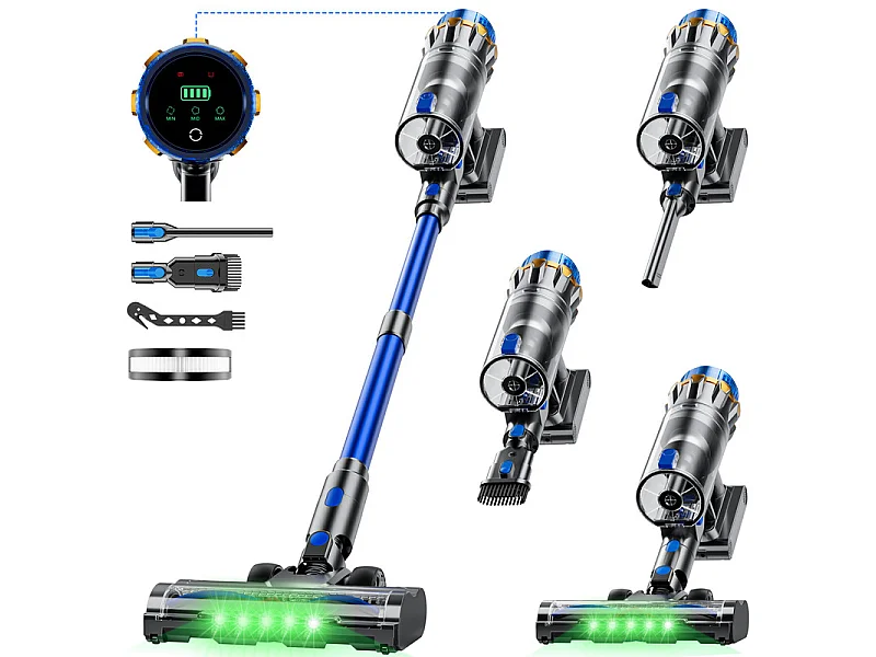 MESYA ZV10 Aspirateur Balai Sans Fil, 650W/70KPa/75Min, LED Tactile/Batterie Amovible, Anti-Emmêlement, Bac 1,6L, Chargeur Mural, Poils & Tapis