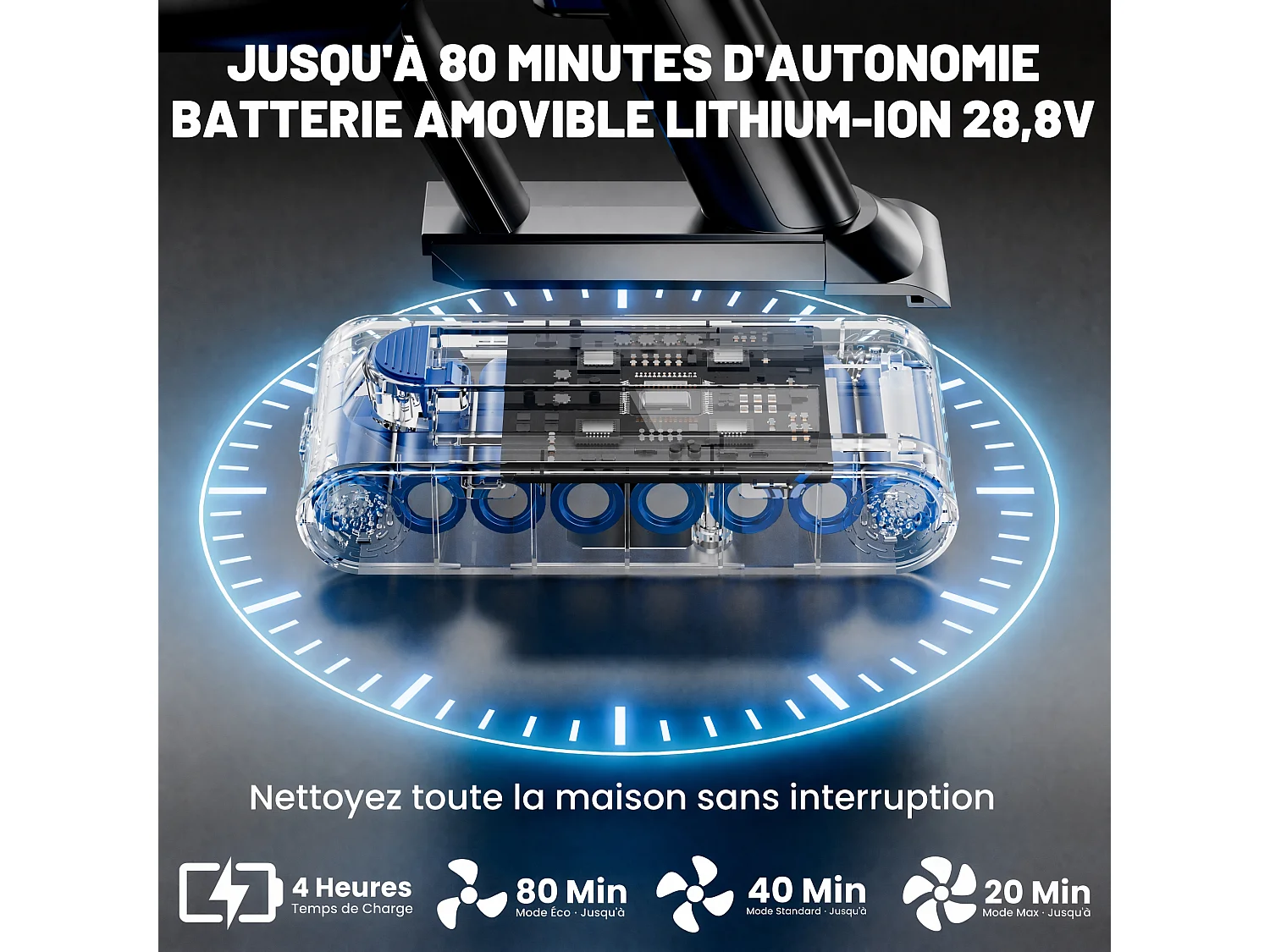 MESYA ZV10 Aspirateur Balai Sans Fil Aspiration Max 80KPa-650W,Spécial Poils Animaux,Anti-Emmêlement,80Min,Batt.Amovible,Écran LED