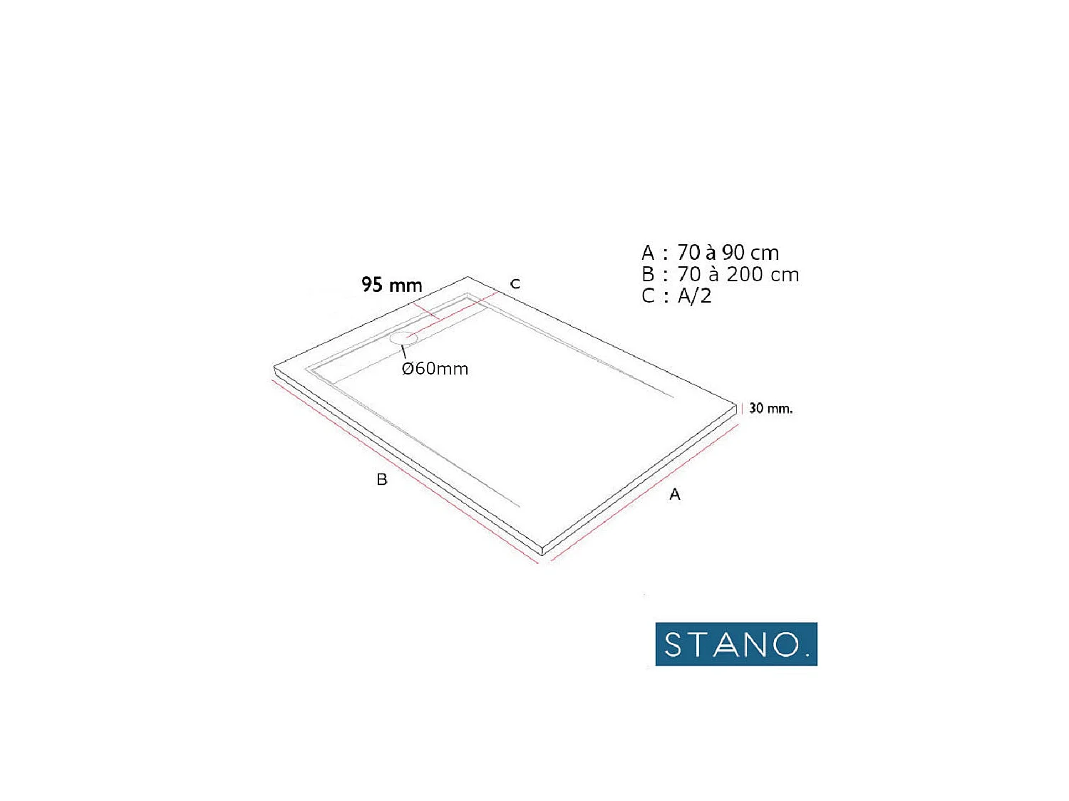 Plato de ducha pizarra CLEVER ANTRACITA  70x180 cm