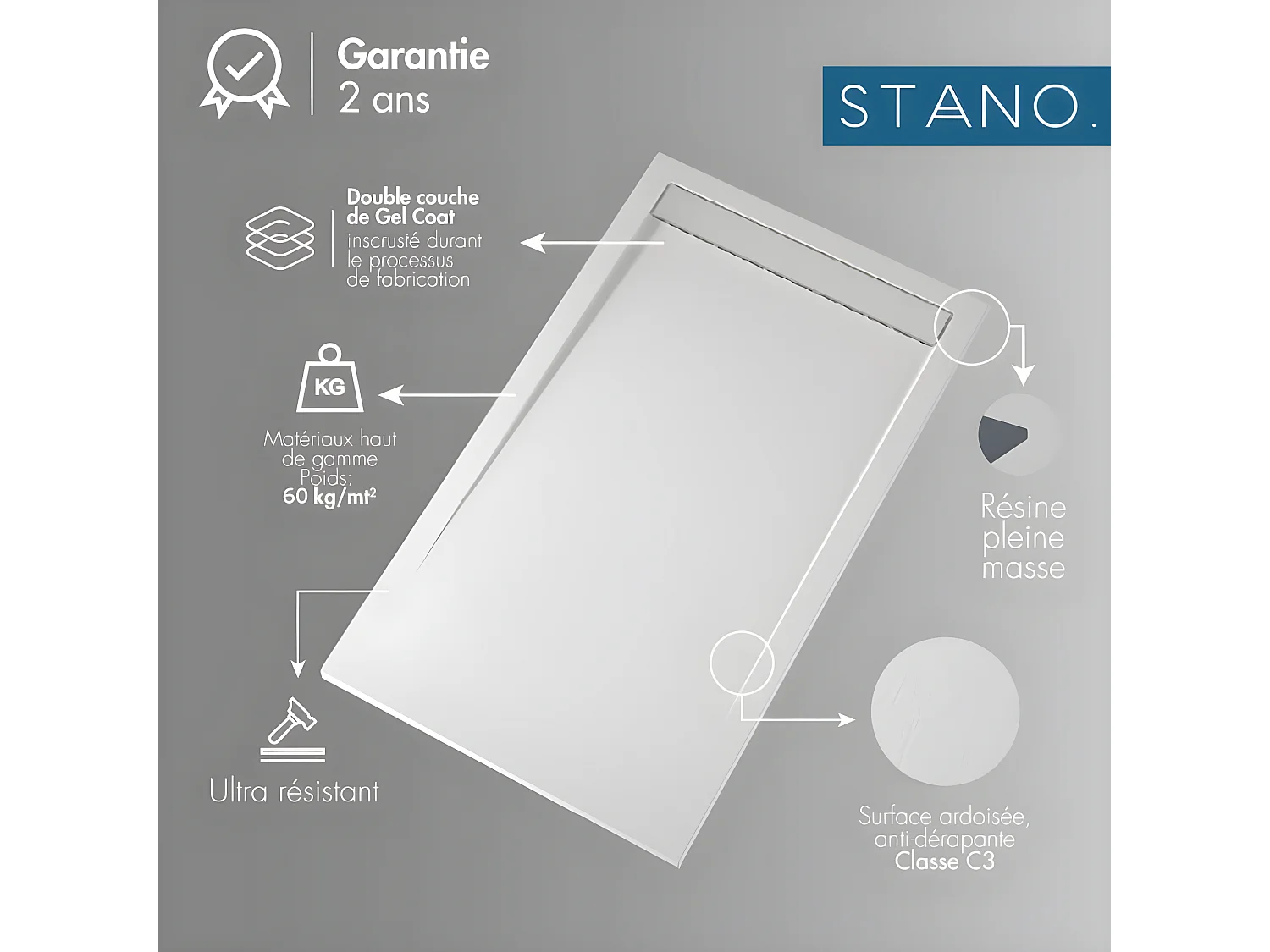 Plato de ducha pizarra CLEVER BLANCO  70x120 cm