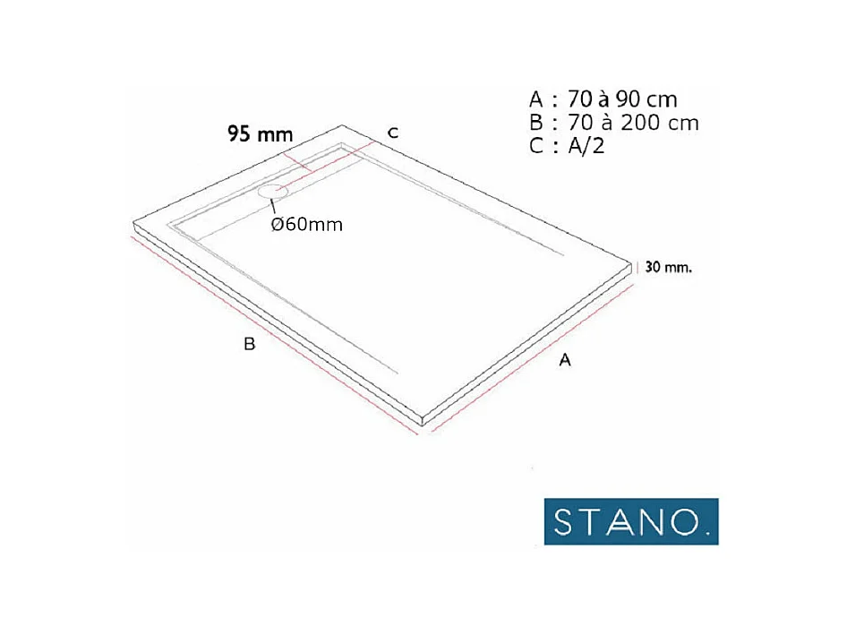 Mineralguss-Duschwanne extra flach CLEVER Schieferoptik GRAU 70x160 cm