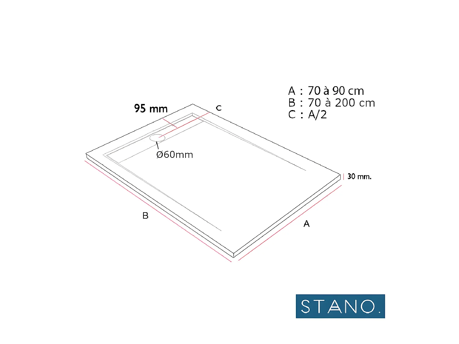 Plato de ducha pizarra CLEVER BLANCO  70x190 cm