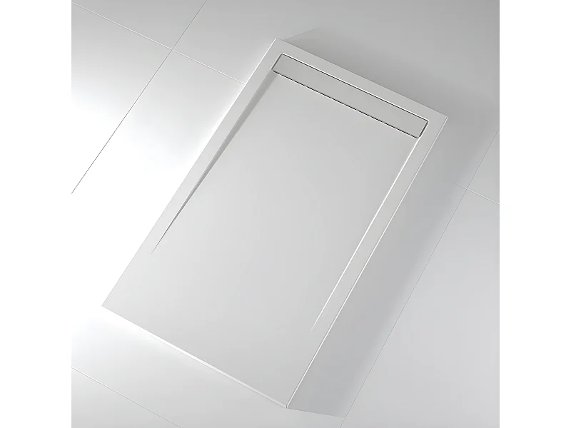 Mineralguss-Duschwanne extra flach CLEVER Schieferoptik WEIß 90x150 cm