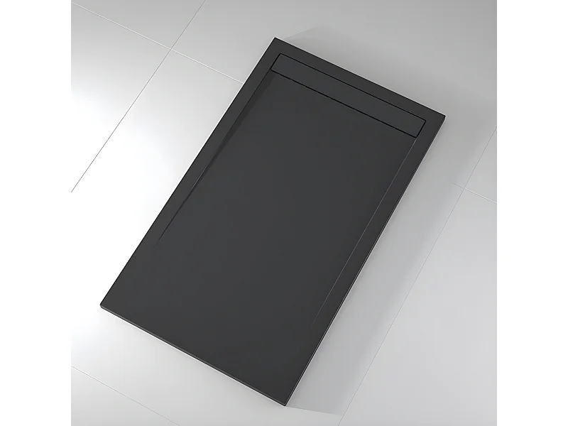 Mineralguss-Duschwanne extra flach CLEVER Schieferoptik ANTHRAZIT 80x100 cm