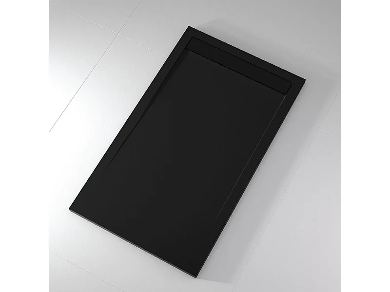 Mineralguss-Duschwanne extra flach CLEVER Schieferoptik SCHWARZ 90x130 cm  Auslaufschutz in Farbe