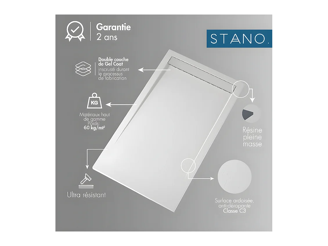 Plato de ducha pizarra CLEVER NEGRO  90x150 cm