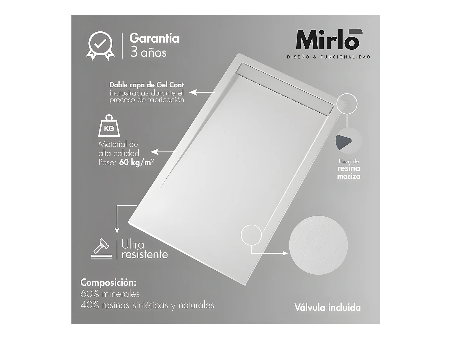 Mineralguss-Duschwanne extra flach CLEVER Schieferoptik BEIGE 90x190 cm