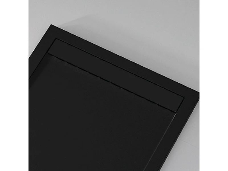 Mineralguss-Duschwanne extra flach CLEVER Schieferoptik SCHWARZ 90x110 cm  Auslaufschutz in Farbe