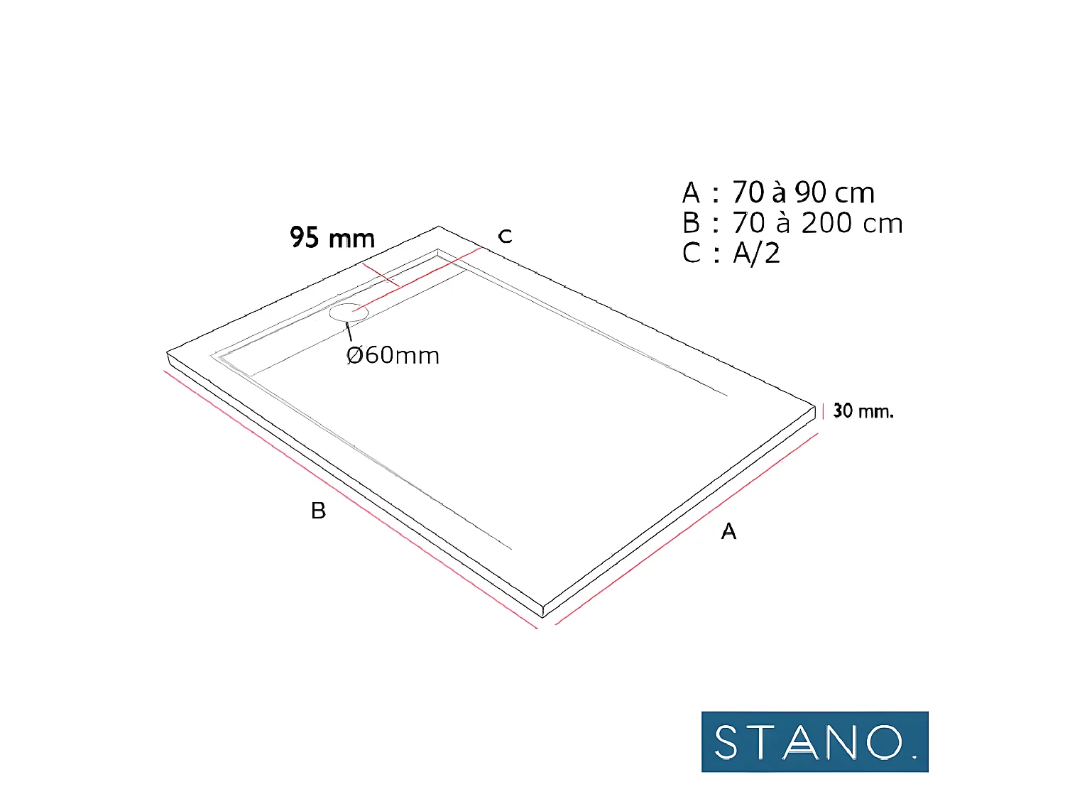 Plato de ducha pizarra CLEVER BLANCO  80x180 cm