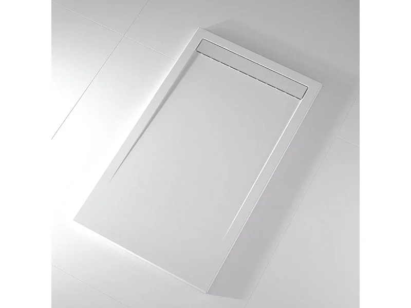 Mineralguss-Duschwanne extra flach CLEVER Schieferoptik WEIß 80x180 cm  Auslaufschutz in Farbe
