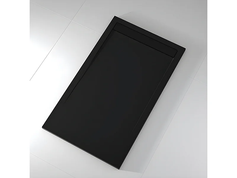 Mineralguss-Duschwanne extra flach CLEVER Schieferoptik SCHWARZ 70x90 cm