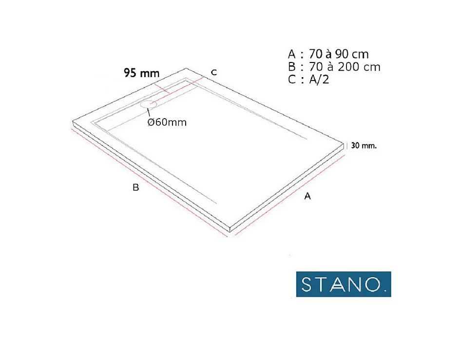 Mineralguss-Duschwanne extra flach CLEVER Schieferoptik GRAU 80x100 cm