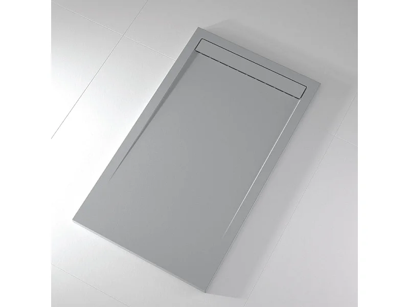 Mineralguss-Duschwanne extra flach CLEVER Schieferoptik GRAU 90x190 cm