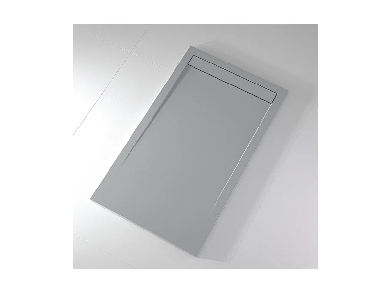 Mineralguss-Duschwanne extra flach CLEVER Schieferoptik GRAU 90x190 cm
