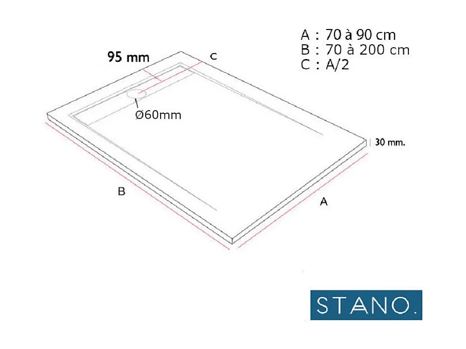 Mineralguss-Duschwanne extra flach CLEVER Schieferoptik GRAU 70x140 cm