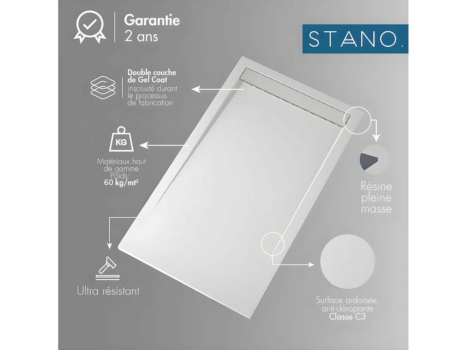 Plato de ducha pizarra CLEVER BLANCO  80x110 cm