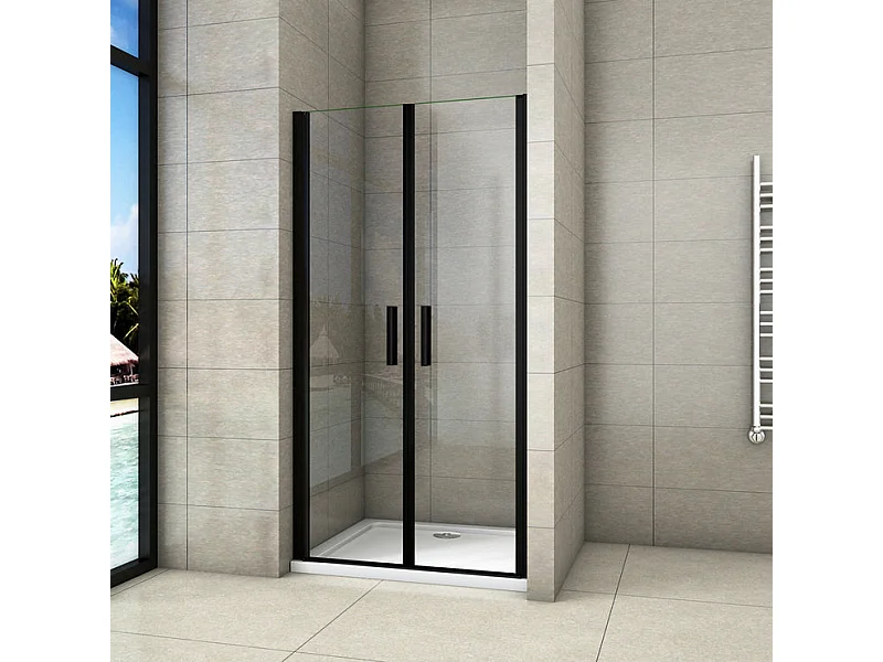 Porte de douche battante 90x200cm profilé noir mat Porte de douche Hauteur 200cm en 8mm verre securit anticalcaire