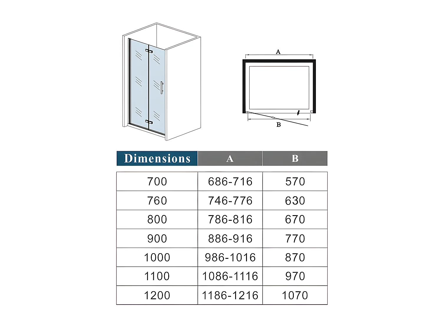 Porte de douche 100x185cm avec receveur de douche blanc 100x70x3cm, porte de douche pivotante et pliante en verre securit anticalcaire