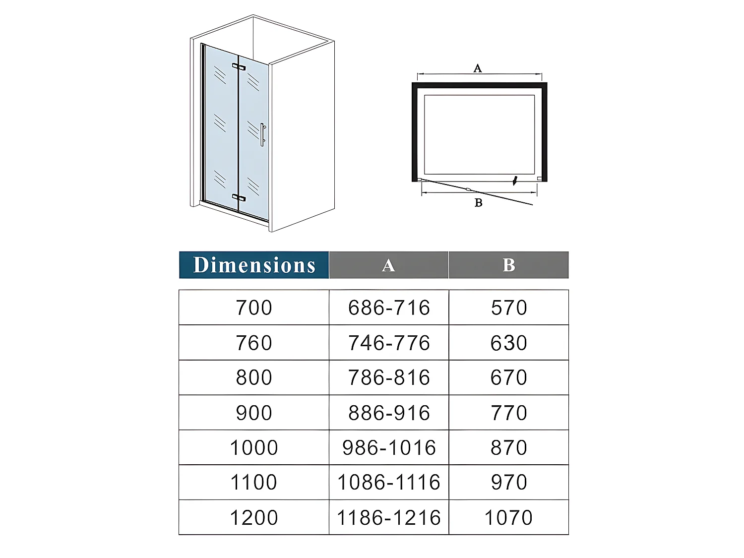 Porte de douche 100x185cm avec receveur de douche blanc 100x70x3cm, porte de douche pivotante et pliante en verre securit anticalcaire