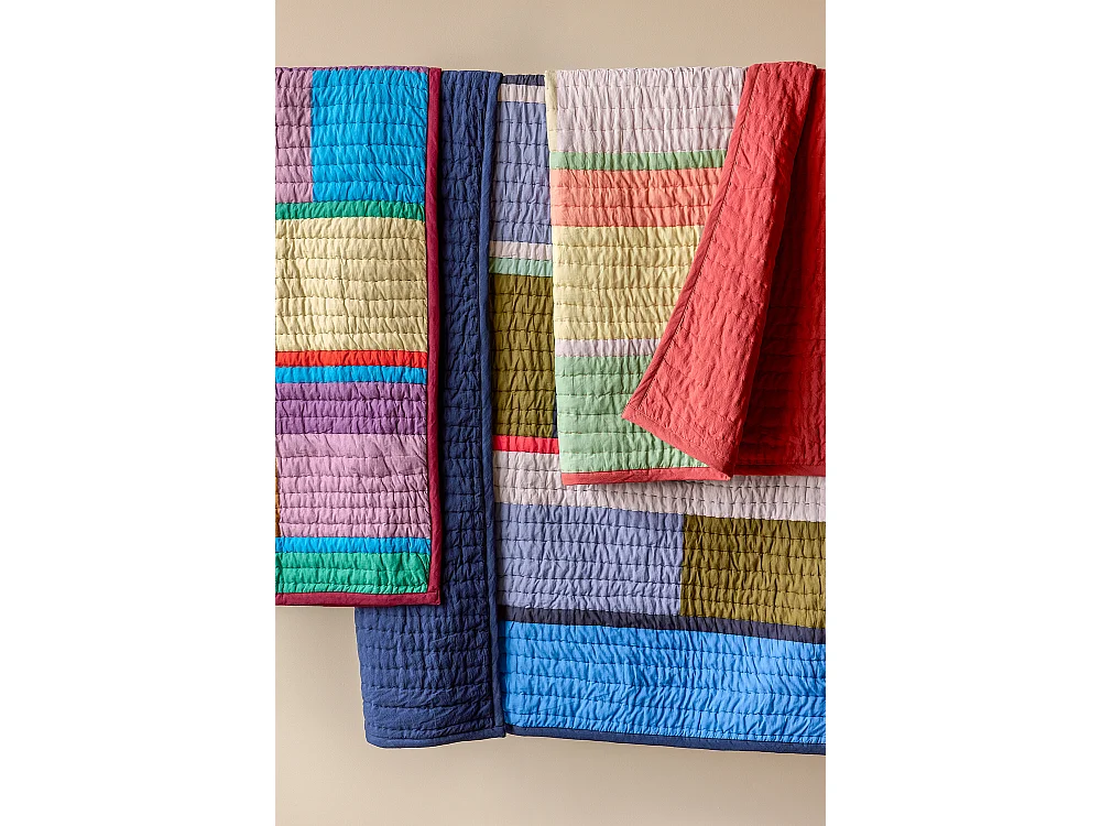 Hübsch Plaid Block Coton 100% Bleu/Multicolore PAVILION