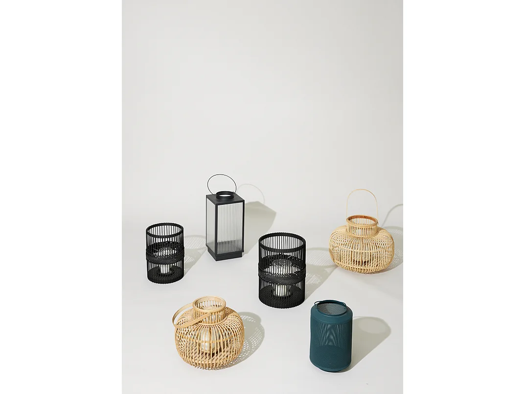 Hübsch Lanternas Bambu Preto HEXA