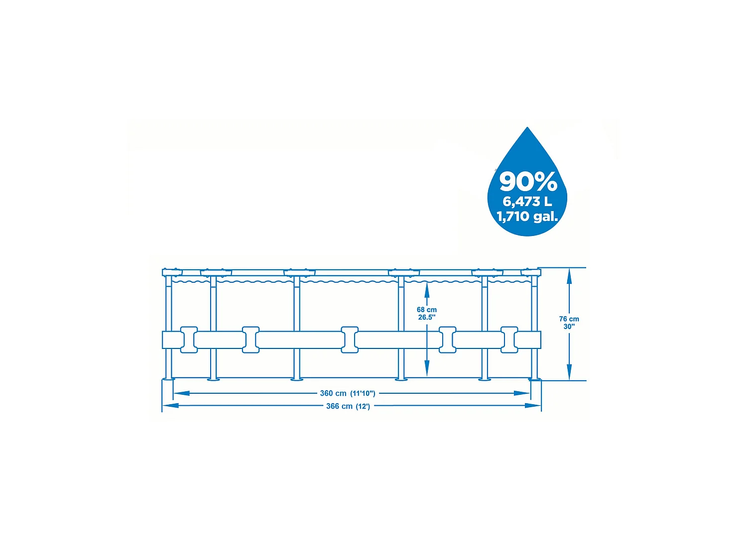 Swimmingpool Steel Pro Rahmen 366 x 76 cm