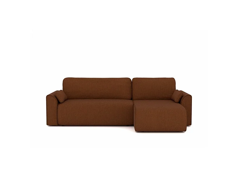 Canapé angle CAPUCINS convertible velours côtelé terracotta 4 places