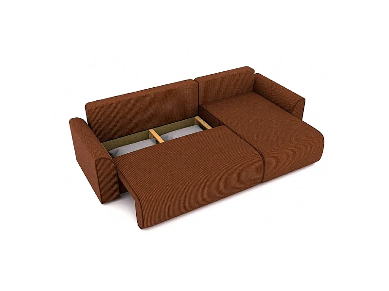 Canapé angle CAPUCINS convertible velours côtelé terracotta 4 places