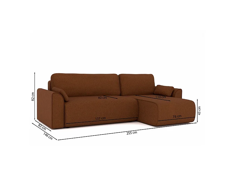 Canapé angle CAPUCINS convertible velours côtelé terracotta 4 places