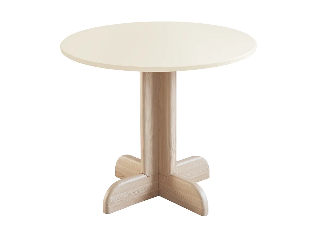 Table à manger ronde Dega Ø 70 cm, 2 personnes - Blanc Craie | Pied en frêne naturel