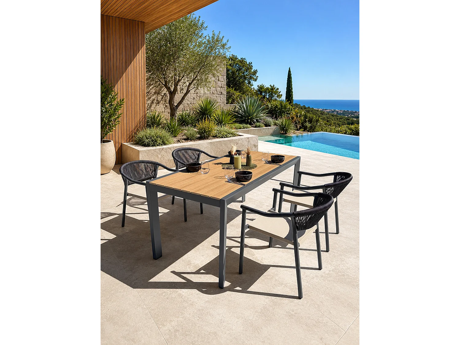 Set da pranzo da giardino in alluminio a 4 posti - Grigio antracite