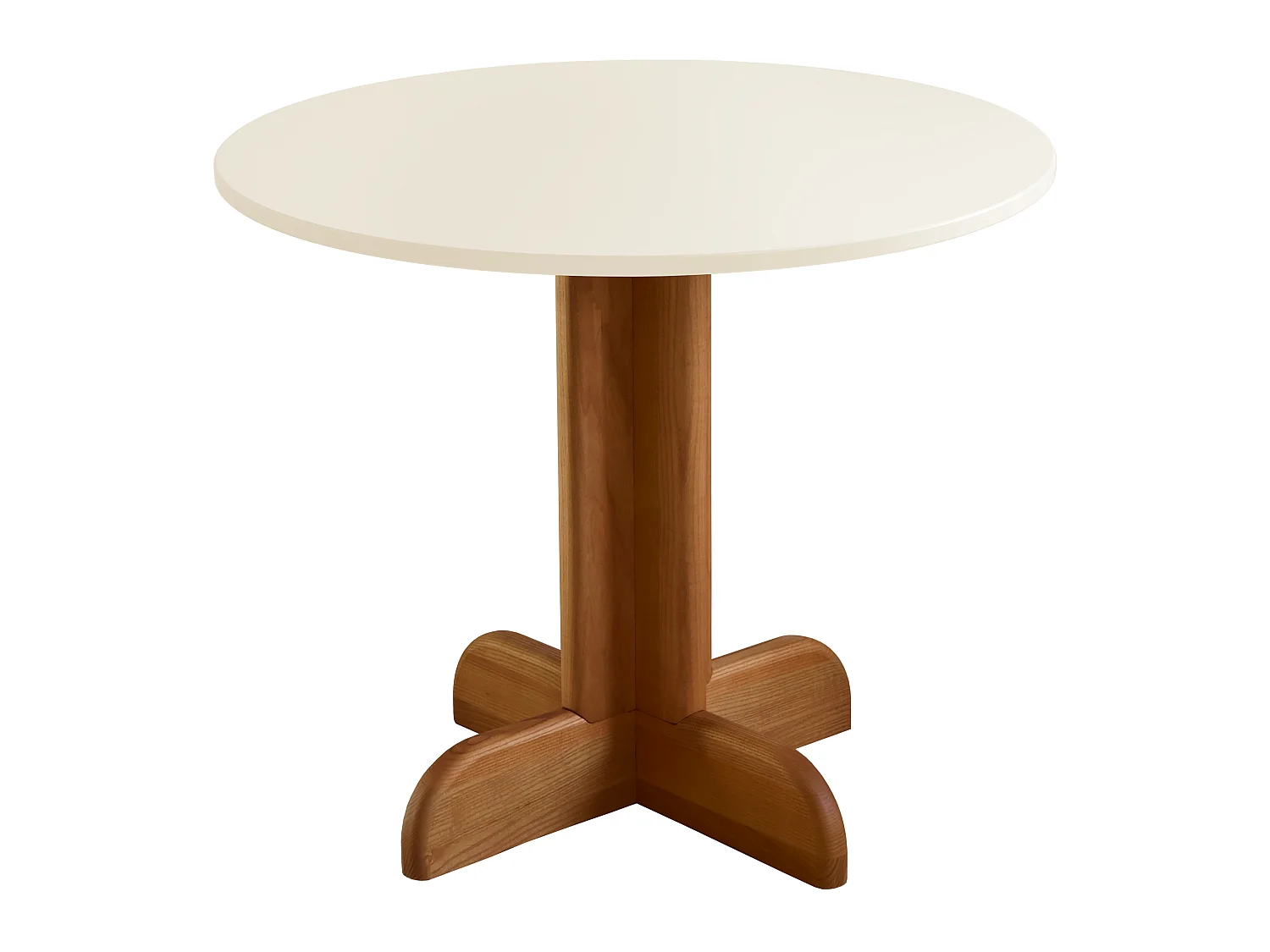 Table à manger ronde Dega Ø 80 cm, 2 personnes - Blanc Craie | Pied en frêne teinté chêne