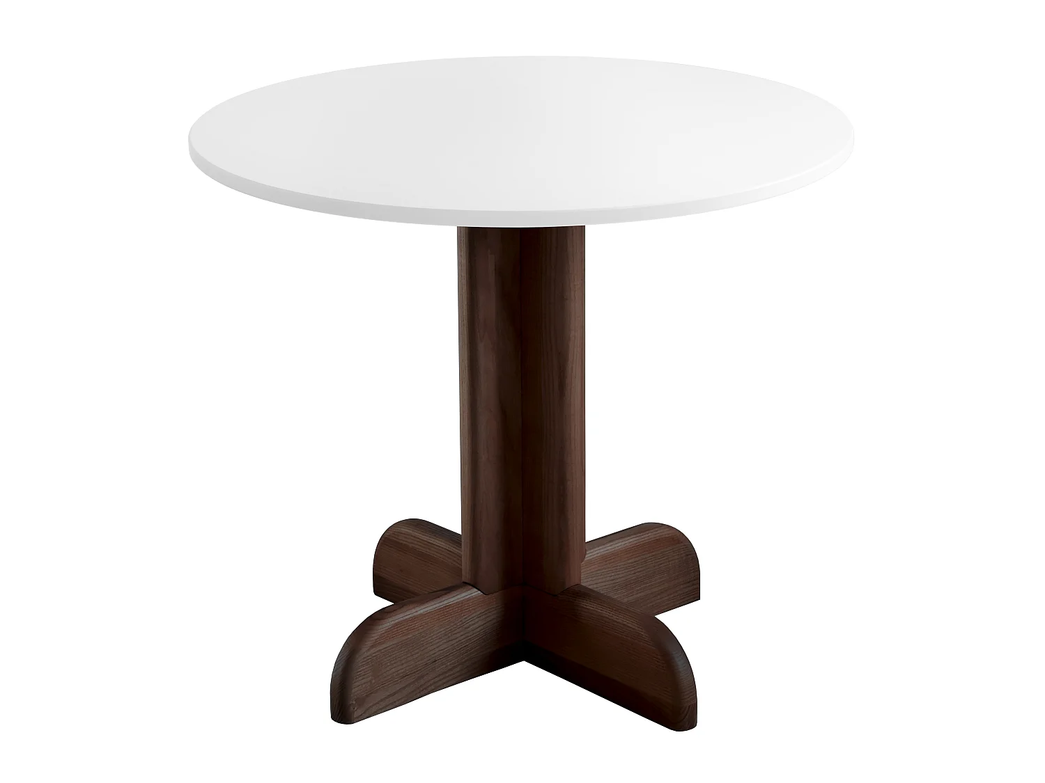 Table à manger ronde Dega Ø 80 cm, 2 personnes - Blanc | Pied en frêne teinté noyer