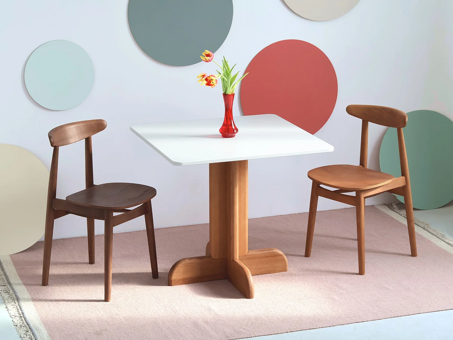 Tavolo da pranzo quadrato Dega 80x80 cm, 2 persone - Verde Salvia | Gambe in frassino naturale