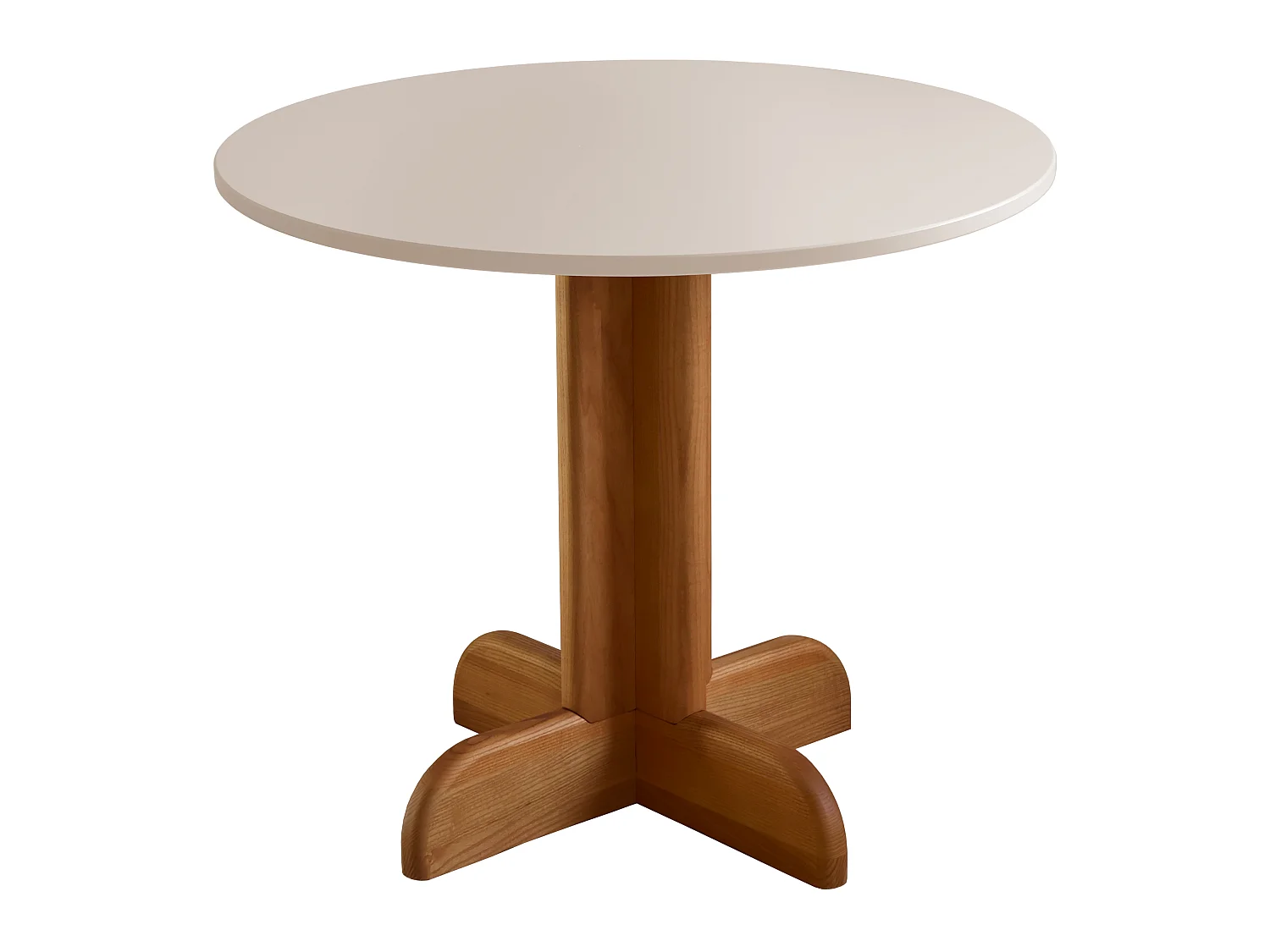 Table à manger ronde Dega Ø 80 cm, 2 personnes - Beige Brun | Pied en frêne teinté chêne