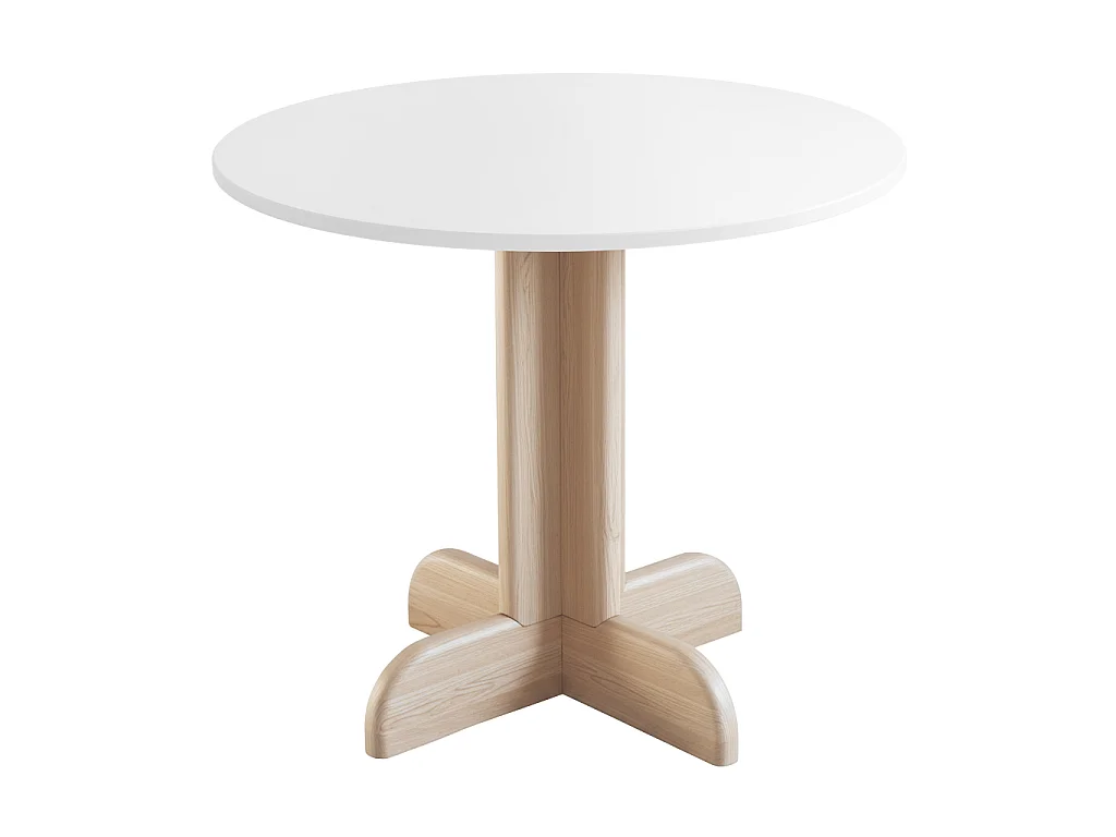 Table à manger ronde Dega Ø 70 cm, 2 personnes - Blanc | Pied en frêne naturel