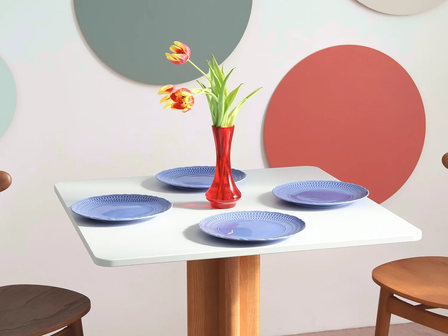 Mesa de jantar quadrada Dega 80x80 cm, 2 pessoas - Branco | Pés em freixo natural