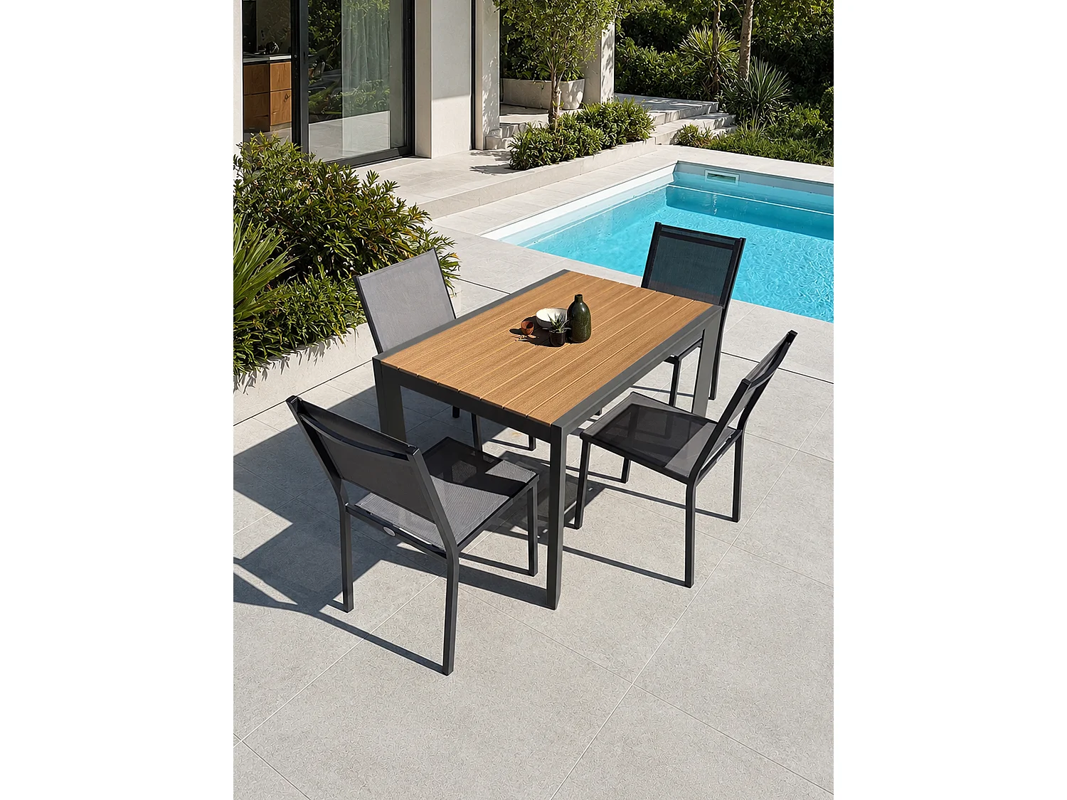 Set da pranzo da giardino in alluminio a 4 posti - Antracite